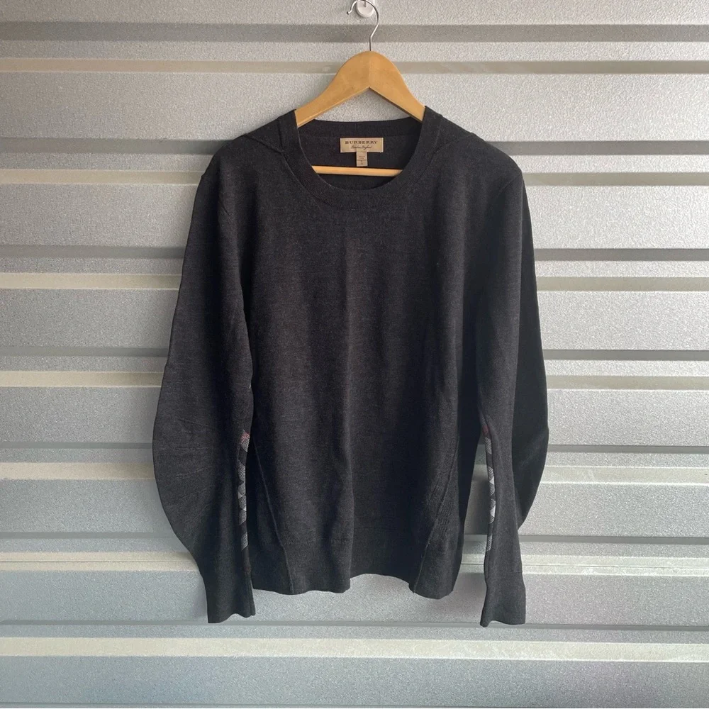 Burberry check detail arm Crewneck wool sweater
